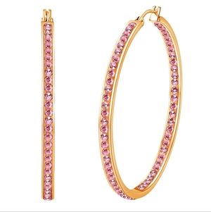 Pink and Gold Rhinestone Hoop Earrings Sparkle Crystal Channel Big CZ Hoops New
